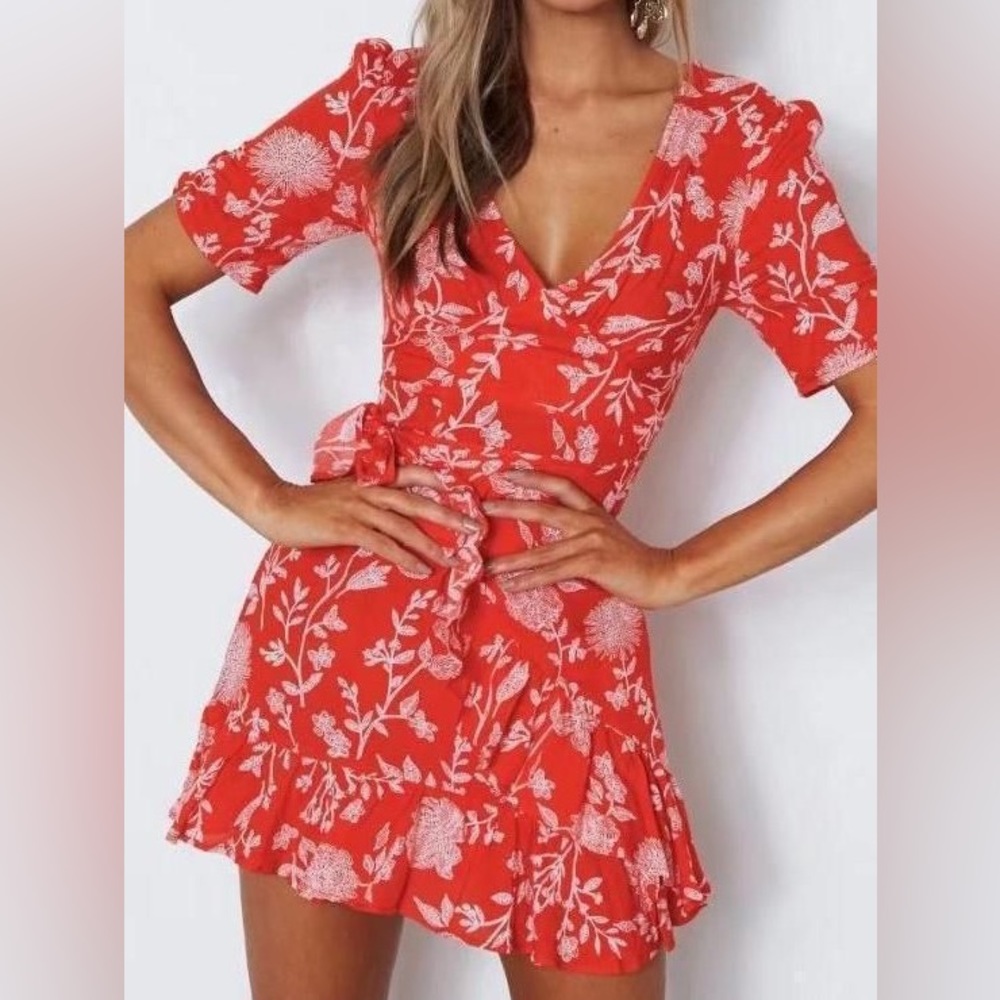 SAINTS + SECRETS SHORT SLEEVE WRAP DRESS